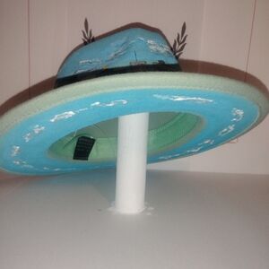 Blue and Green Hat with White Accents